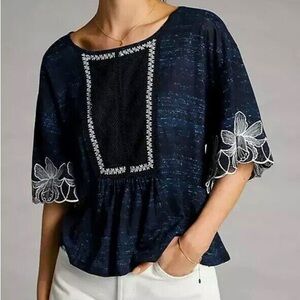 Pilcro by Anthropologie Embroidered Orchid Floral Oversized Top